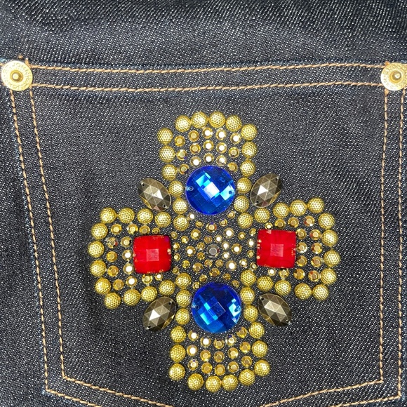 St John Denim Boot cut Jeans Jewel Rhinestone Dark wash - Picture 4 of 9